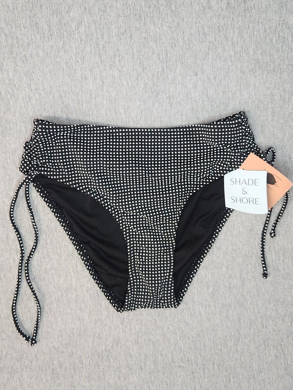 Shade & Shore Women’s Swiss Dot Adjustable Side‑Tie Bikini Bottom – Black (Size